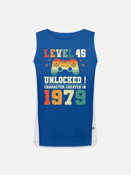 Level 45 Birthday Gamer 45 Years - Men's Functional Contrast Tank Top  - royal/white - Front
