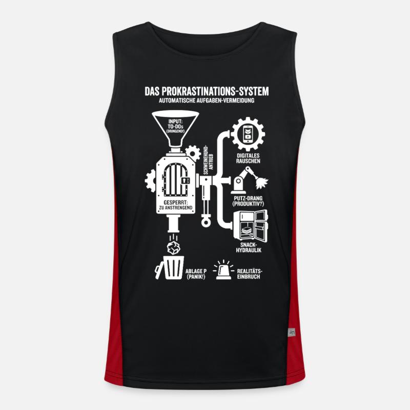 Procrastination System Funny Infographic - Men's Functional Contrast Tank Top - black/red