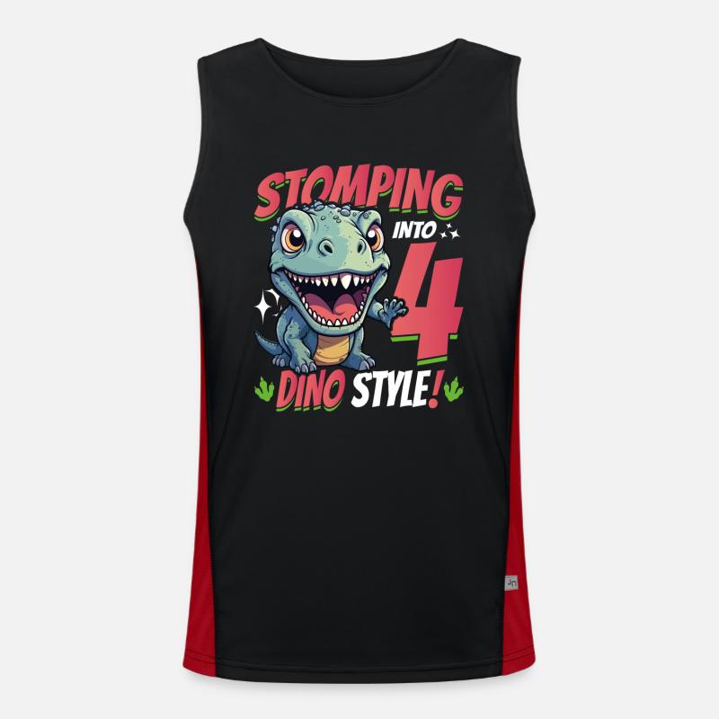 T-Rex Turning 4 Stomping into 4th Dino Style Bday Funktionelles Kontrast-Tank Top für Männer 