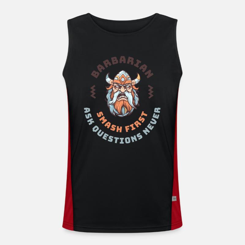 Barbarian in RPG Smash First Ask Questions Never Men's Functional Contrast Tank Top 