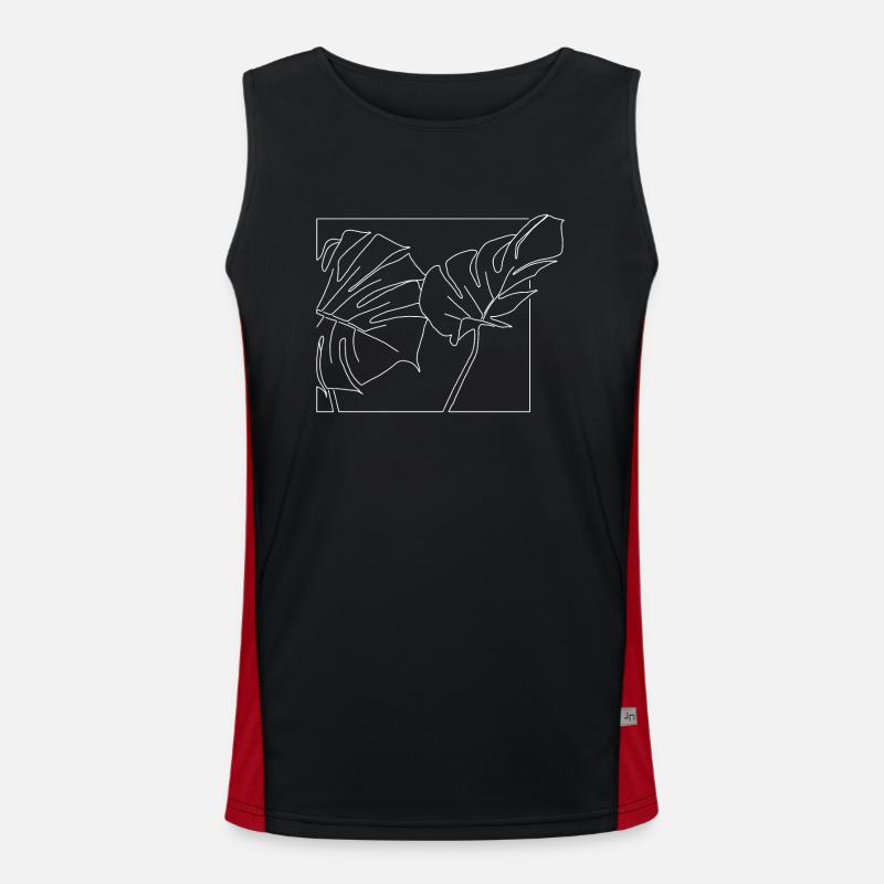 Monstera Leafs in white - Men's Functional Contrast Tank Top  - black/red