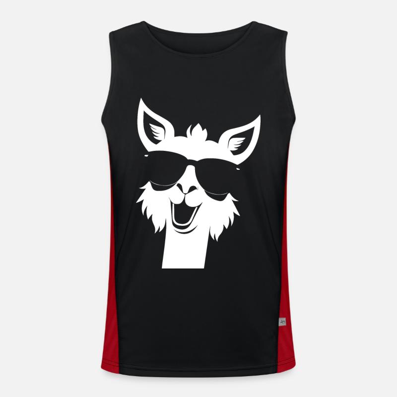 Funny Alpaca Wearing Sunglasses Cool Alpacas Men's Functional Contrast Tank Top 