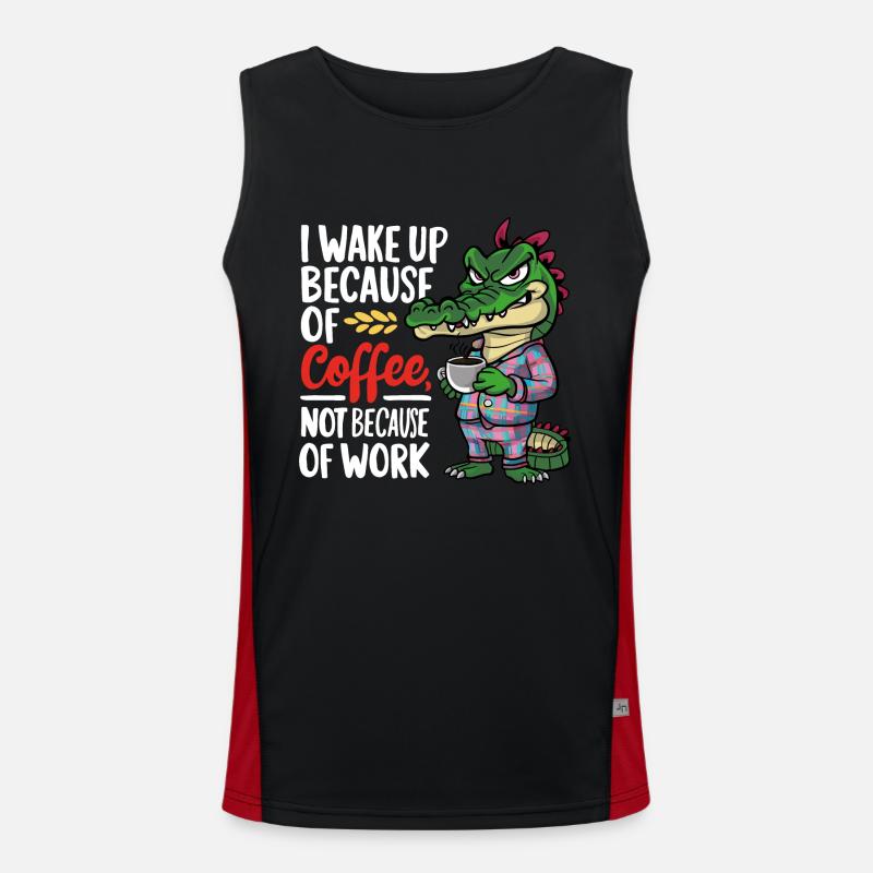 Morgenkaffee Morgenmuffel Krokodil mit Kaffeetasse Funktionelles Kontrast-Tank Top für Männer 