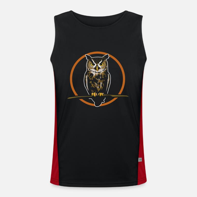 Eule sitzt auf einem Ast Funktionelles Kontrast-Tank Top für Männer 