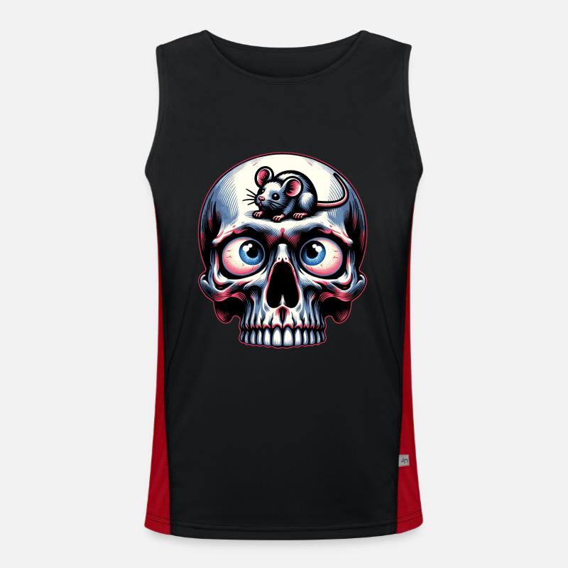 Colorful skull with cute little mouse on the forehead Men's Functional Contrast Tank Top 