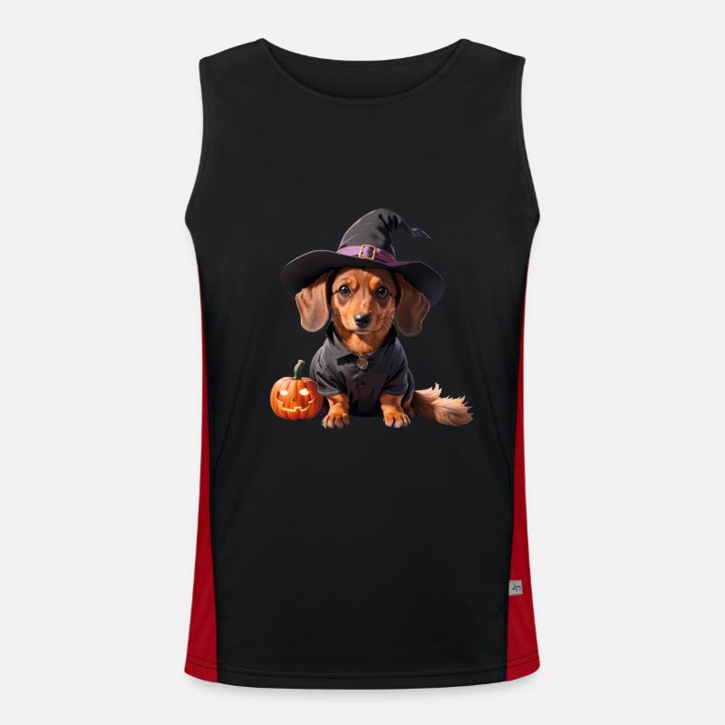 Dachshund Hexe mit Hexenhut Halloween Dackel Funktionelles Kontrast-Tank Top für Männer 