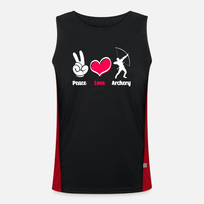 Bogen Friede Liebe Bogenschießen Funktionelles Kontrast-Tank Top für Männer 