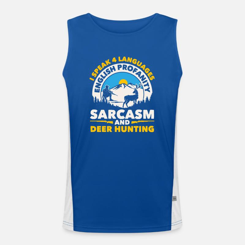 Ich Spreche 4 Sprachen Sarkasmus Und Jagd Funktionelles Kontrast-Tank Top für Männer 
