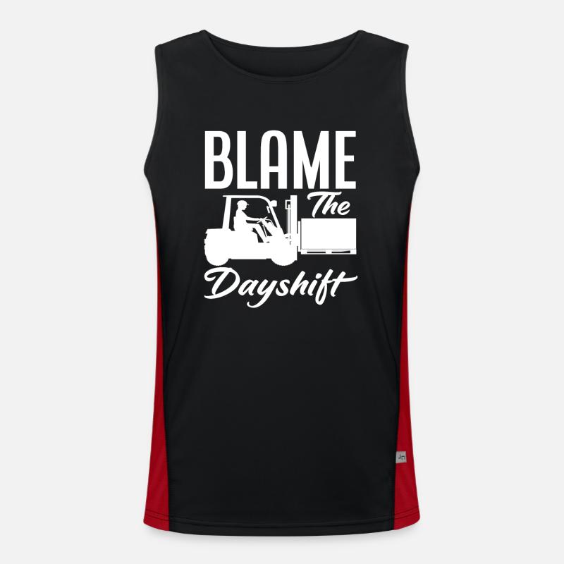 Blame The Dayshift Gabelstapler Fahrer Funktionelles Kontrast-Tank Top für Männer 