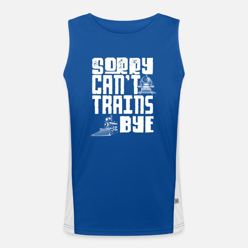 Sorry Can’t Trains Bye Eisenbahn Spruch Funktionelles Kontrast-Tank Top für Männer 