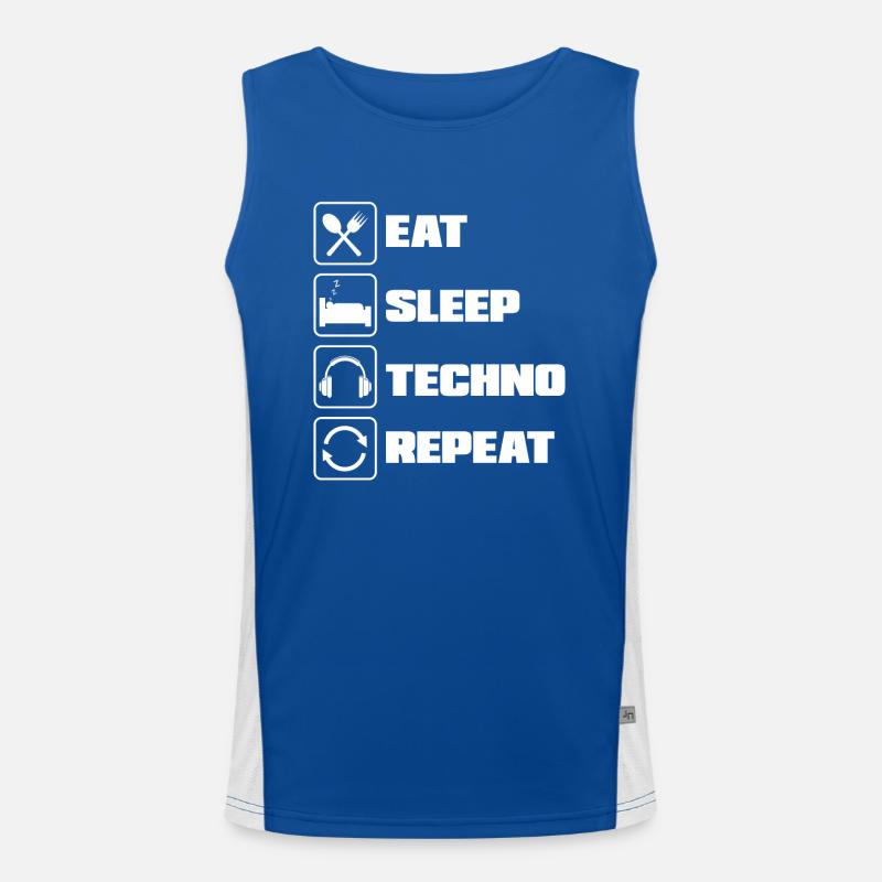 Eat Sleep Techno Repeat Für Techno Lover Funktionelles Kontrast-Tank Top für Männer 