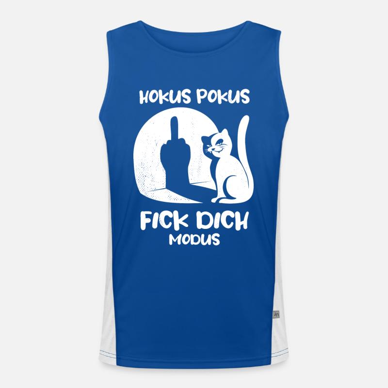 Hokus Pokus Fick dich Modus Katze Mittelfinger Funktionelles Kontrast-Tank Top für Männer 
