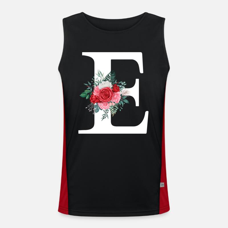 Red Floral Letter E - Men's Functional Contrast Tank Top  - black/red