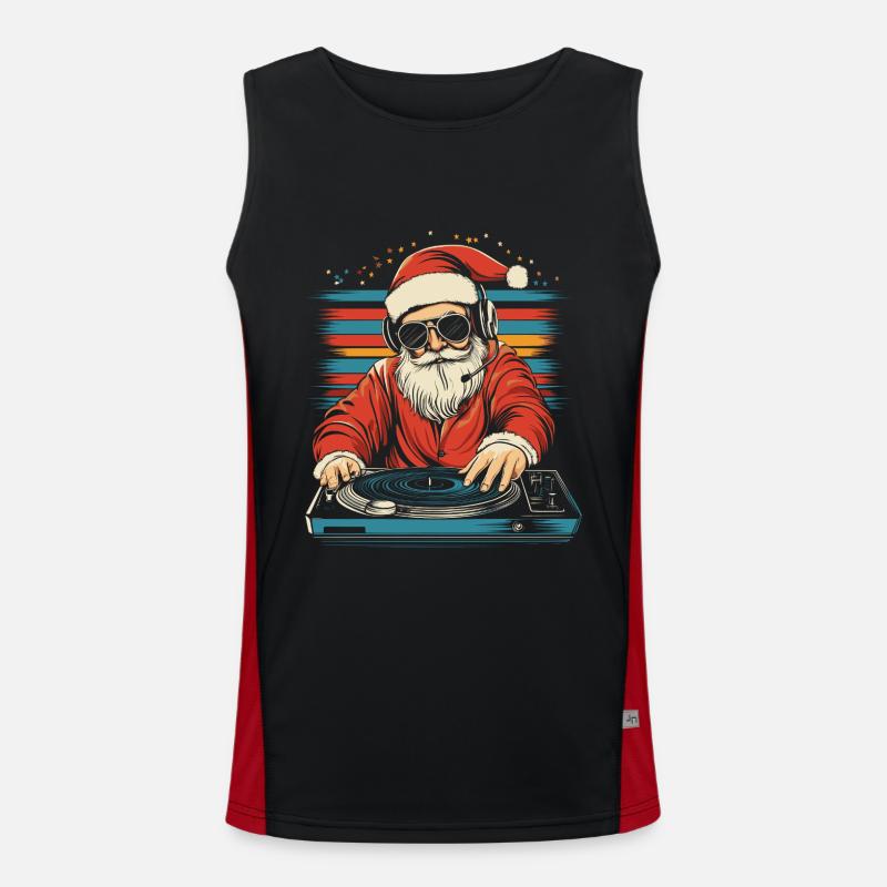 Weihnachtsmann mit Sonnenbrille am Turntable Funktionelles Kontrast-Tank Top für Männer 