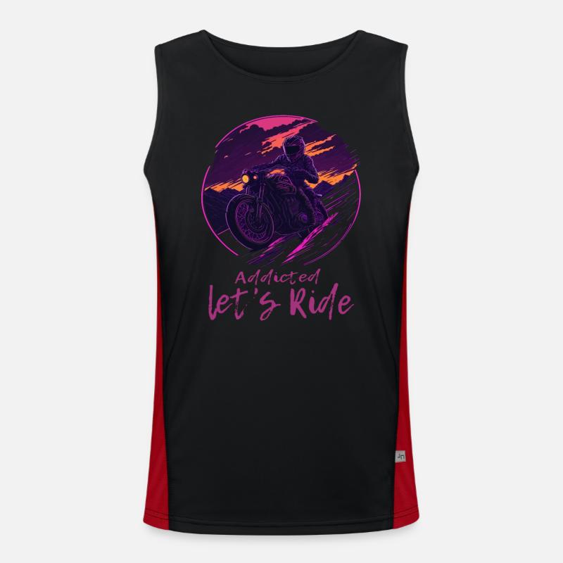 Synthwave Biker Retrowave Sunset Motorradfahrer Funktionelles Kontrast-Tank Top für Männer 