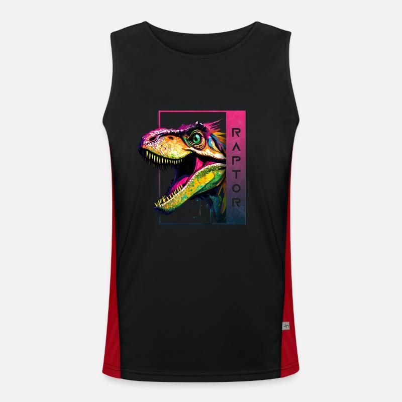 Dynamic Velociraptor - Roaring Raptor Artwork Men's Functional Contrast Tank Top 