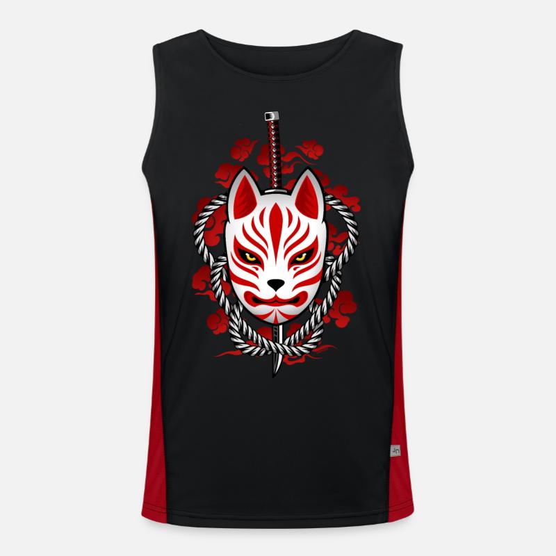 Japan Kitsune - Walddämon Maske Funktionelles Kontrast-Tank Top für Männer 