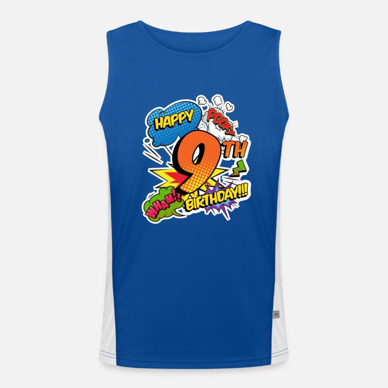 9. Geburtstag Junge Comic-Stil Superhelden Funktionelles Kontrast-Tank Top für Männer 