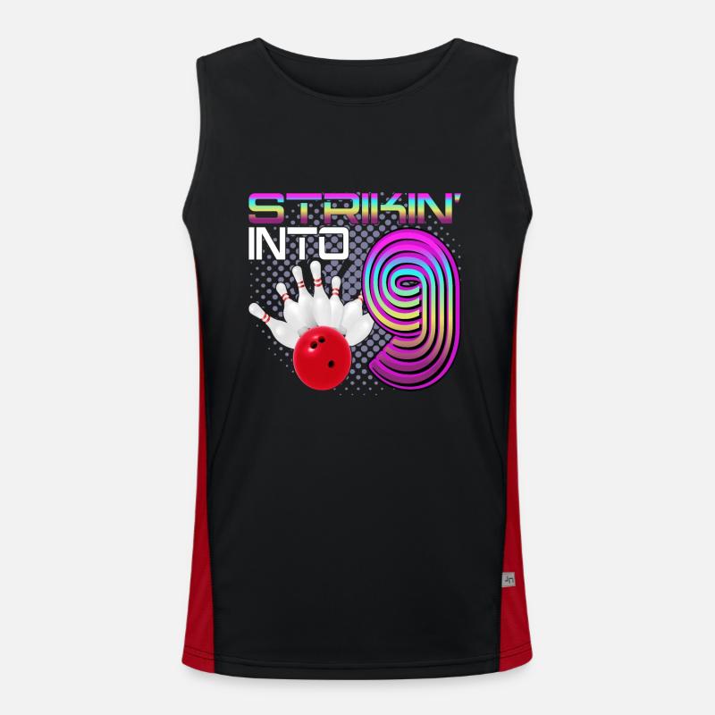 Striking Into 9 Bowling Bowler 9. Geburtstag Funktionelles Kontrast-Tank Top für Männer 