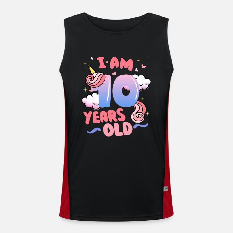 I am 10 years old | Unicorn theme | 10. Men's Functional Contrast Tank Top 