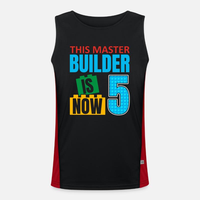 This Builder Is Now 5, Toy Blocks 5th - Men's Functional Contrast Tank Top  - black/red