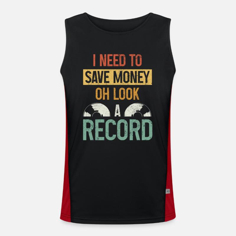 Vinyl Record Vintage DJ Gift Men's Functional Contrast Tank Top 