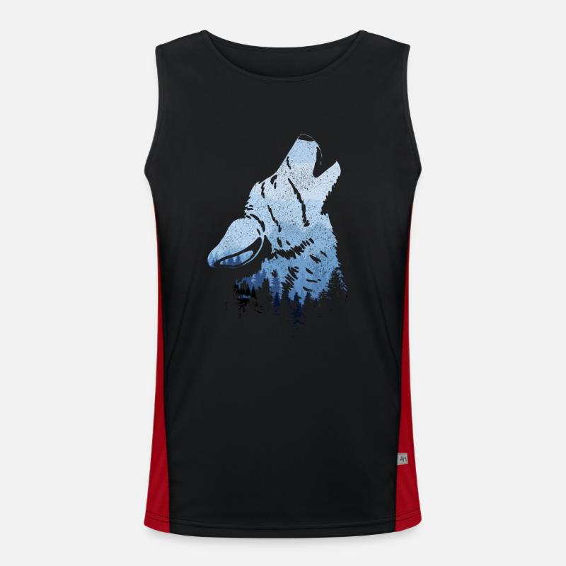 Howling Wolf Gift - Men's Functional Contrast Tank Top  - black/red