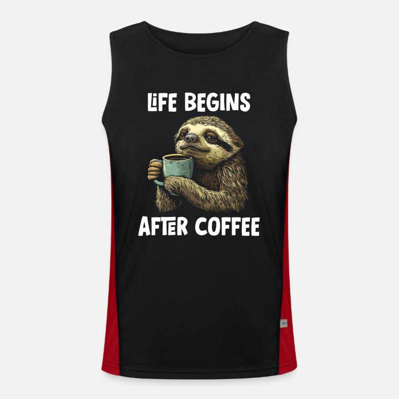 Sloth Coffee Funny Gift - Men's Functional Contrast Tank Top  - black/red
