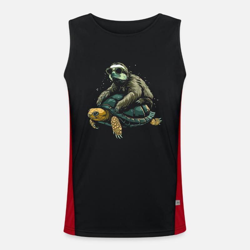 Sloth Turtle Funny Gift - Men's Functional Contrast Tank Top - black/red
