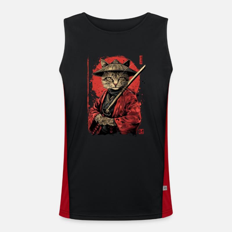 Katze Samurai Lustiges Geschenk Funktionelles Kontrast-Tank Top für Männer 