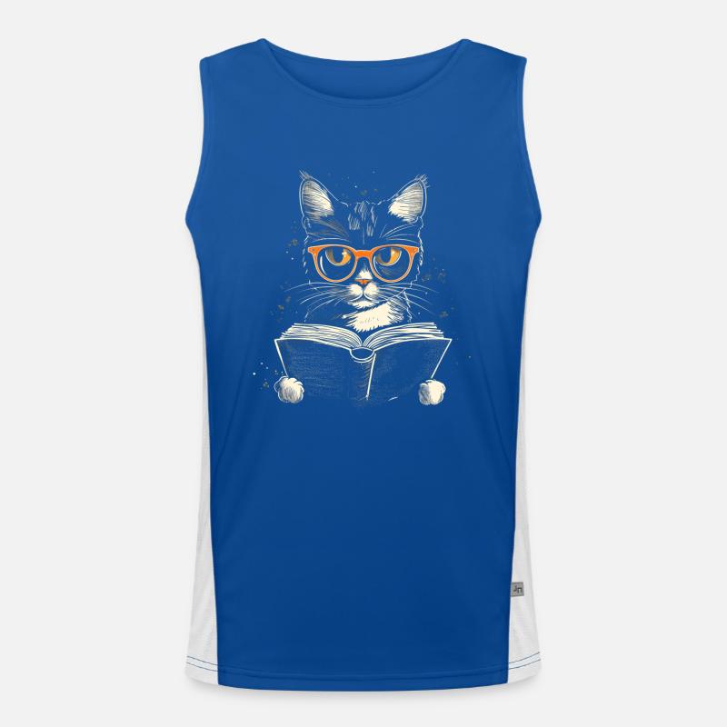 Cat Book Reading Funny Gift Men's Functional Contrast Tank Top 