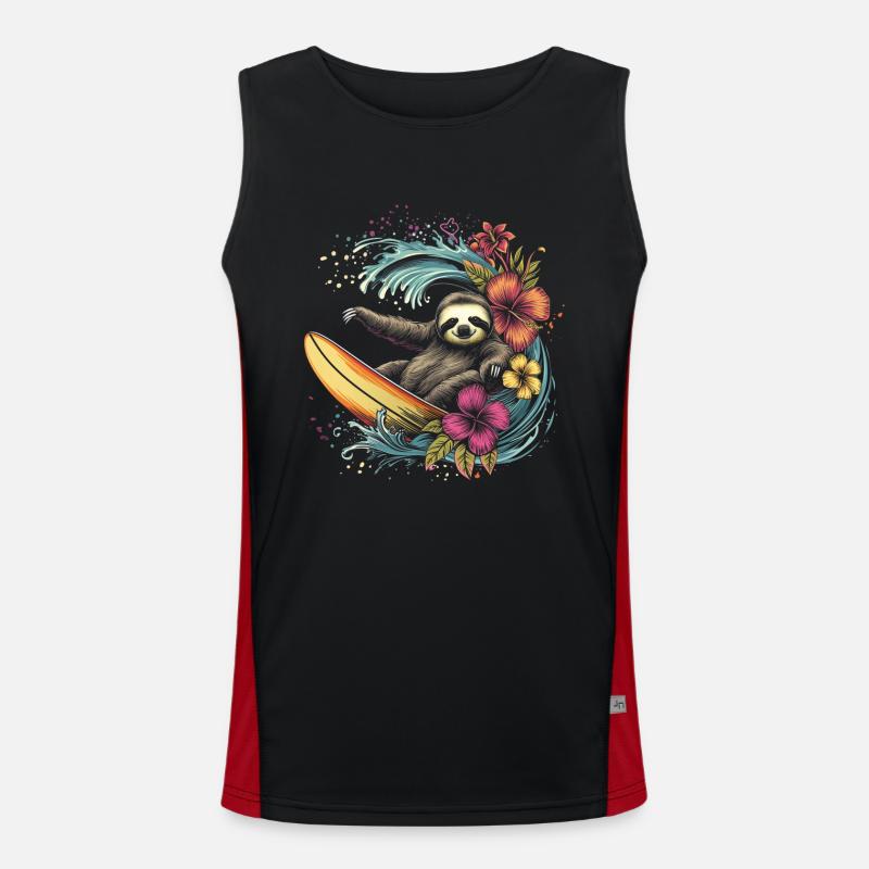 Surfer Sloth Vintage Hawaii Gift Men's Functional Contrast Tank Top 
