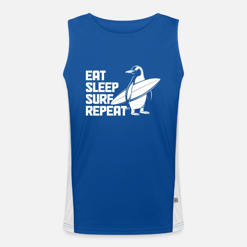 Eat Sleep Surf Repeat Pinguin Surfer Funktionelles Kontrast-Tank Top für Männer 