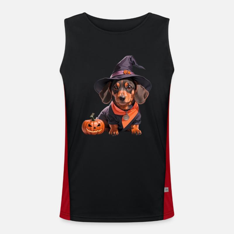 Sorcière teckel avec chapeau de sorcière Halloween Teckel Débardeur respirant contrasté Homme 