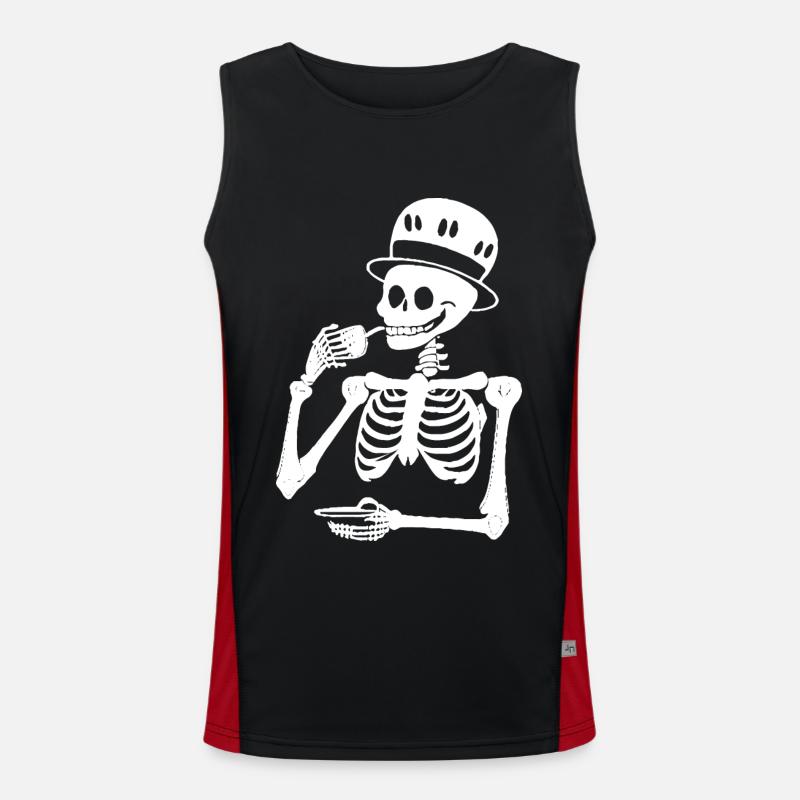 Sarcastic Funny Skeleton Drinking Espresso Coffee Men's Functional Contrast Tank Top 