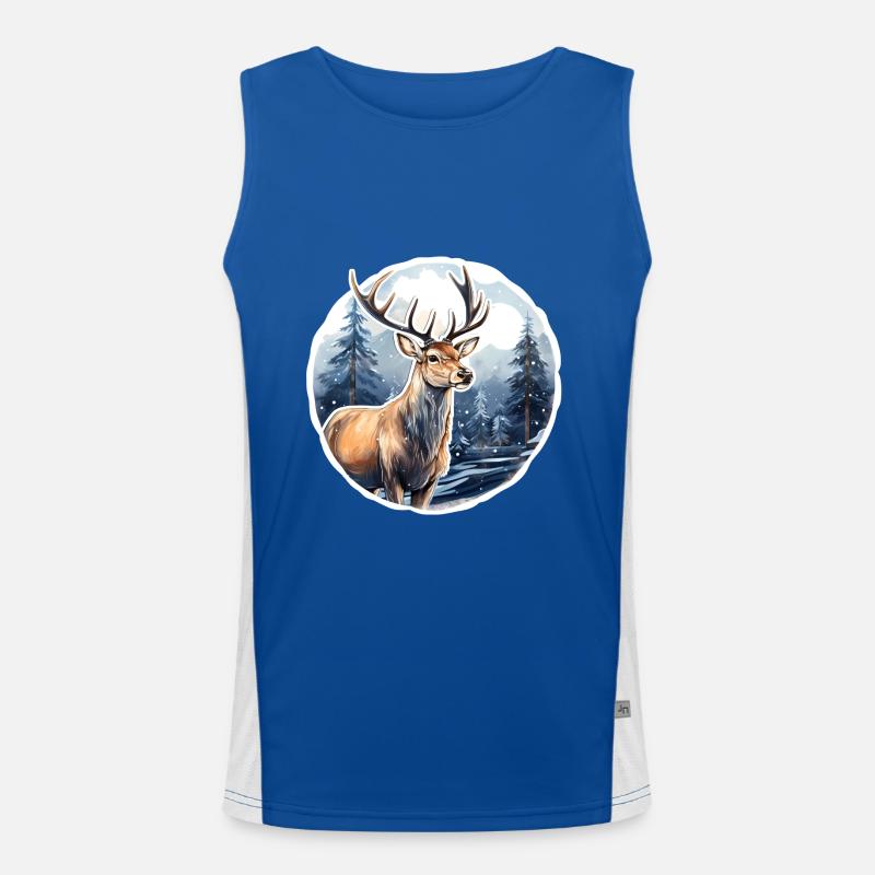 Schneebedeckte Winterlandschaft mit Hirsch Funktionelles Kontrast-Tank Top für Männer 