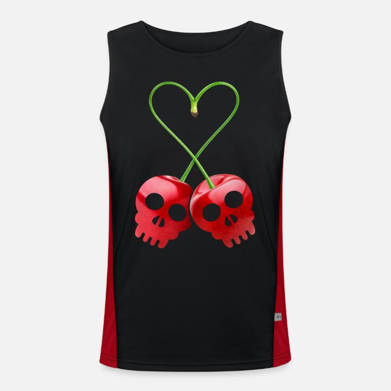 Cherry-Kirsche Totenkopf, Herzkirsche Valentinstag Funktionelles Kontrast-Tank Top für Männer 