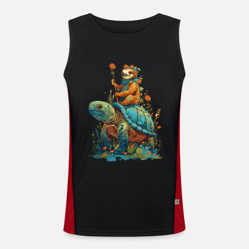 Sloth rides turtle - Men's Functional Contrast Tank Top  - black/red