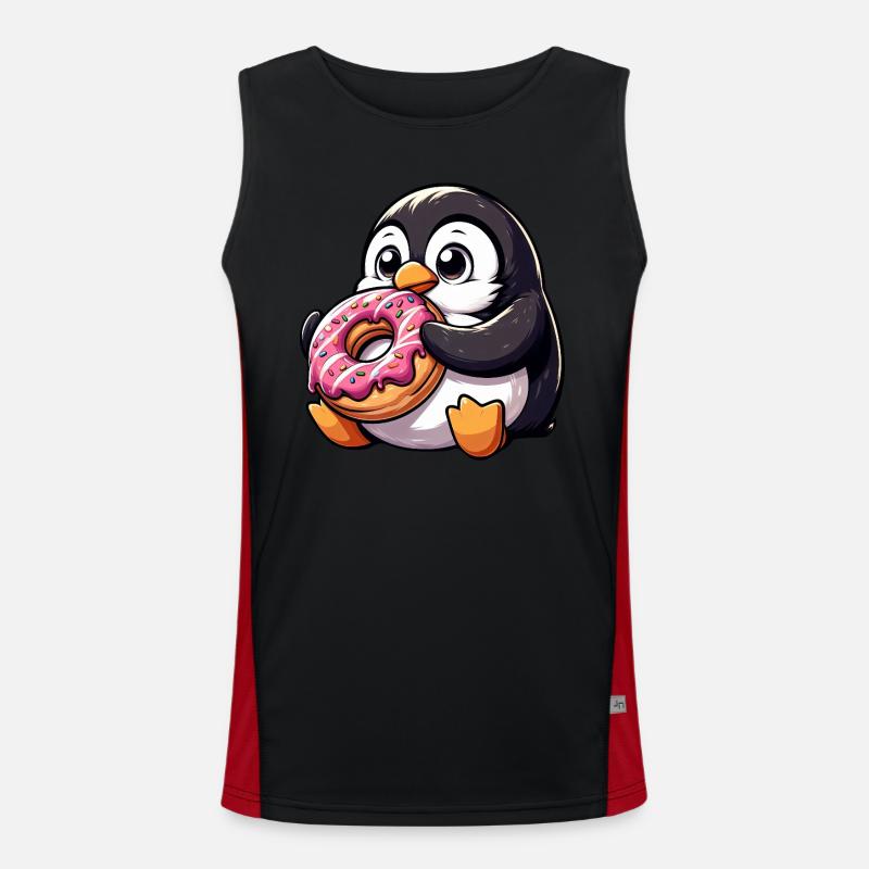 Cute penguin nibbles on donut comic Men's Functional Contrast Tank Top 