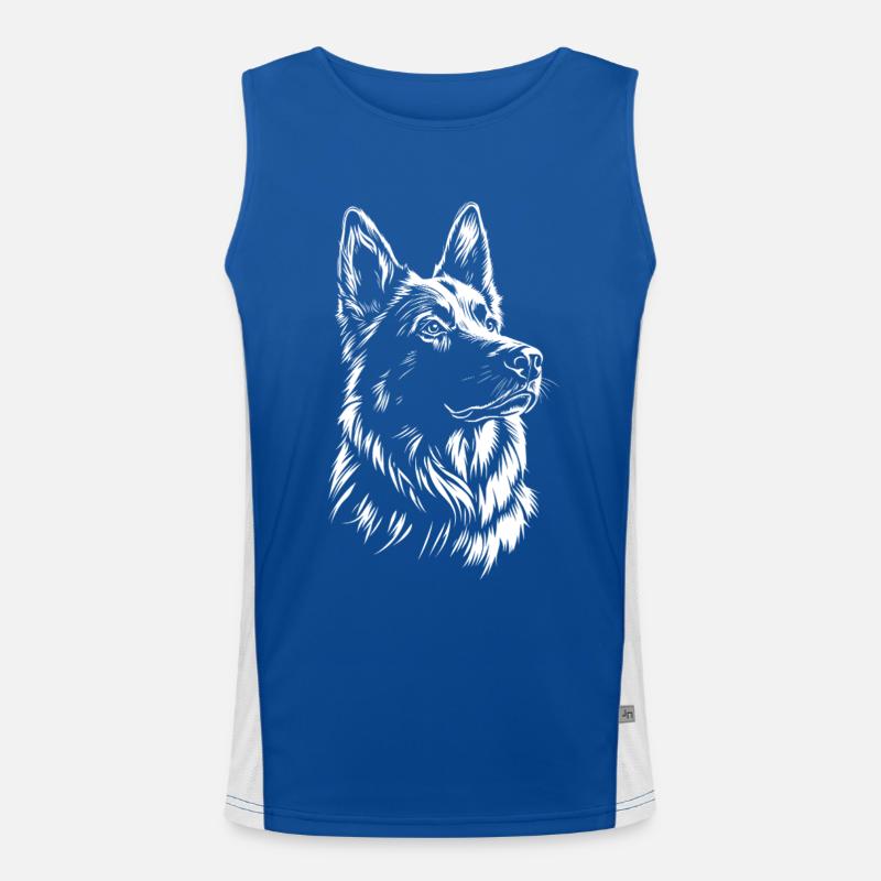 German Shepherd Portrait Art Drawing Men's Functional Contrast Tank Top 