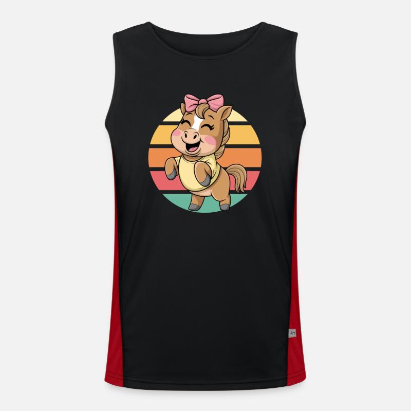 Mignon Dessin Animé Cheval Vintage Coucher de soleil Débardeur respirant contrasté Homme 