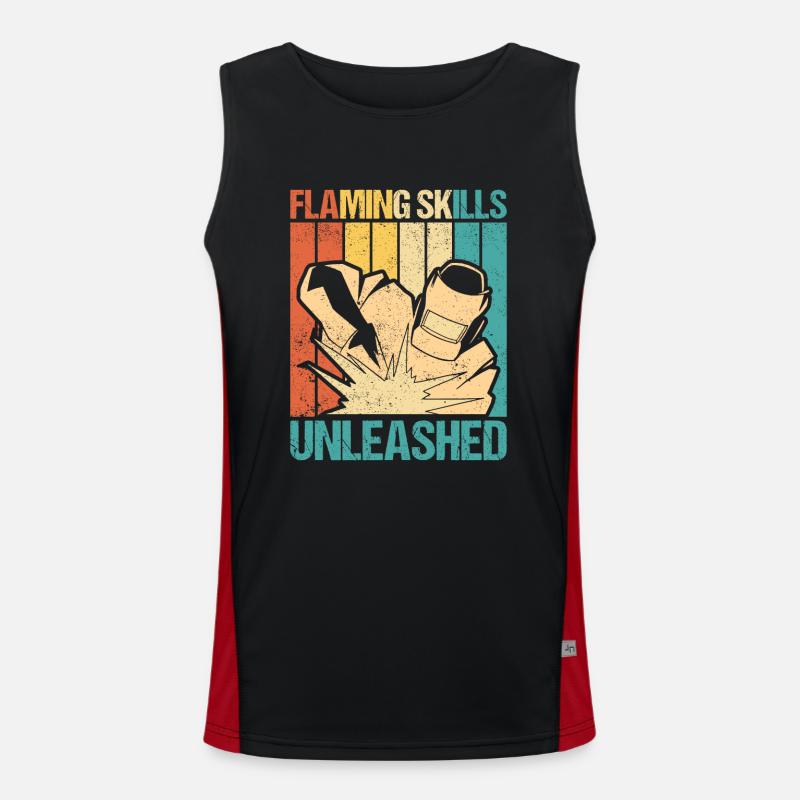 Flaming Skills Unleashed Schweißen Retro Handwerk Funktionelles Kontrast-Tank Top für Männer 