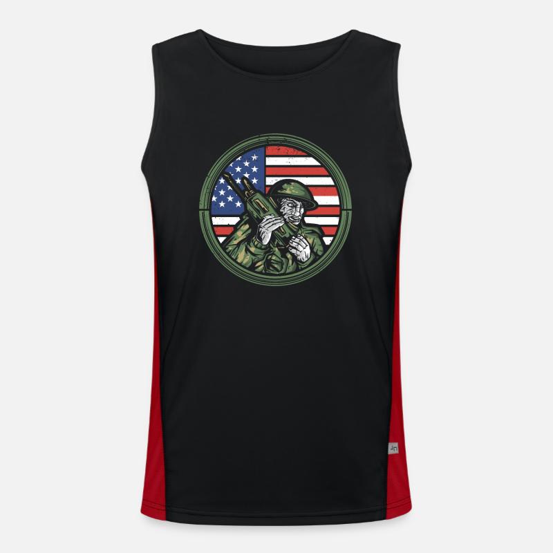 Ham Operator USA Flag Presenter Radio Gift Men's Functional Contrast Tank Top 