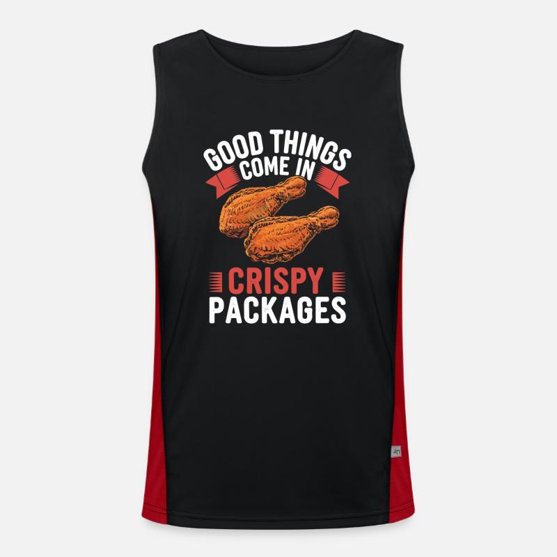 Chicken Wings Good Things Come In Crispy Packages Funktionelles Kontrast-Tank Top für Männer 