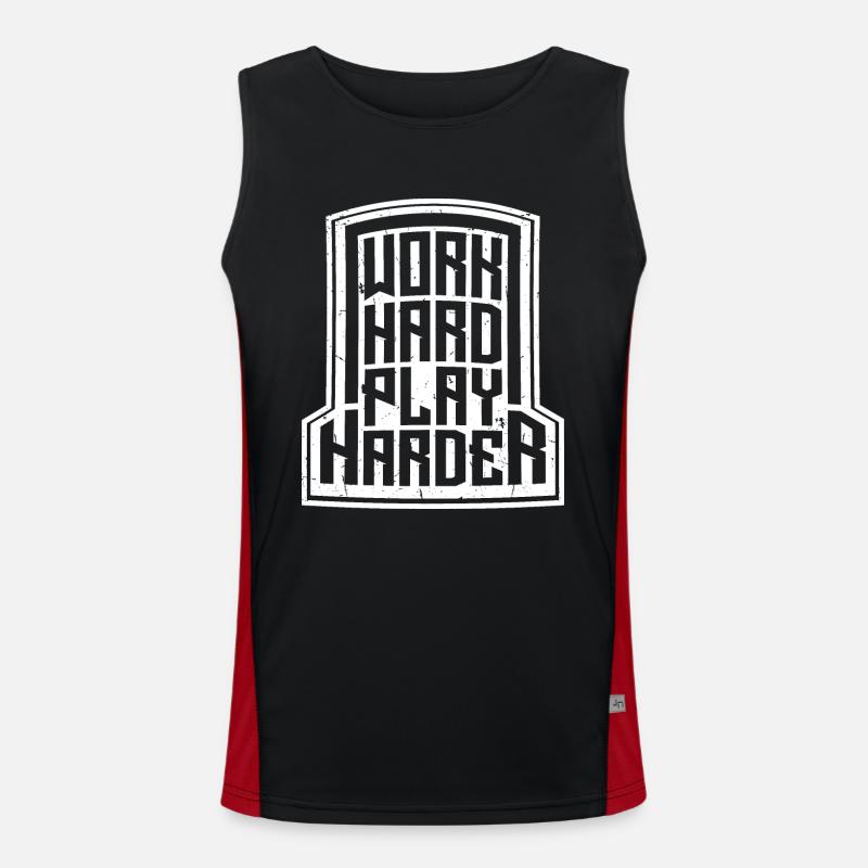 Work Hard Play Harder Funny Motivation Saying Men's Functional Contrast Tank Top 