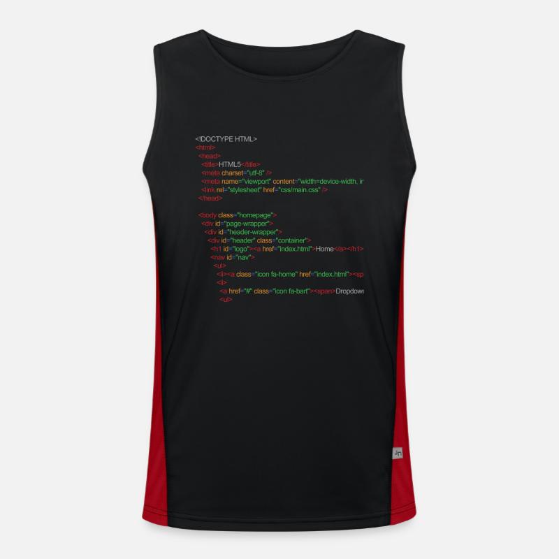 Code HTML5 - Débardeur respirant contrasté Homme  - noir/rouge