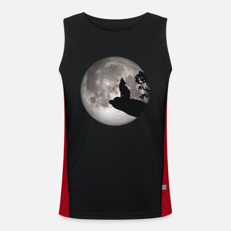 Vollmond Hund Werwolf Wolf heulen Wolf Pup Funktionelles Kontrast-Tank Top für Männer 