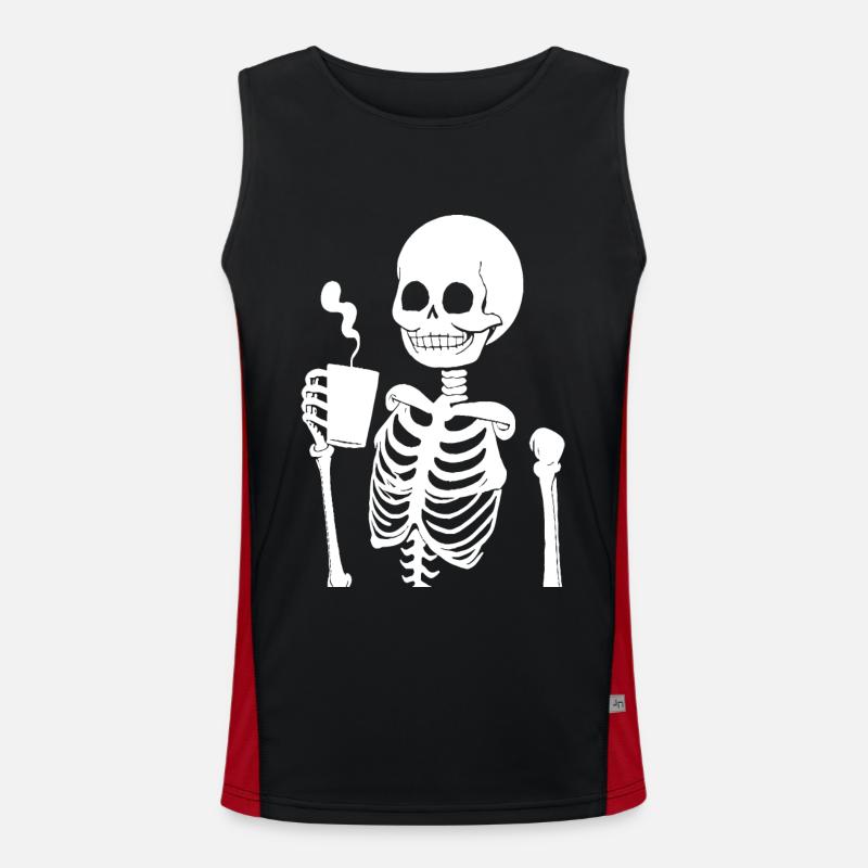 Sarcastic Funny Skeleton Drinking Espresso Coffee Men's Functional Contrast Tank Top 