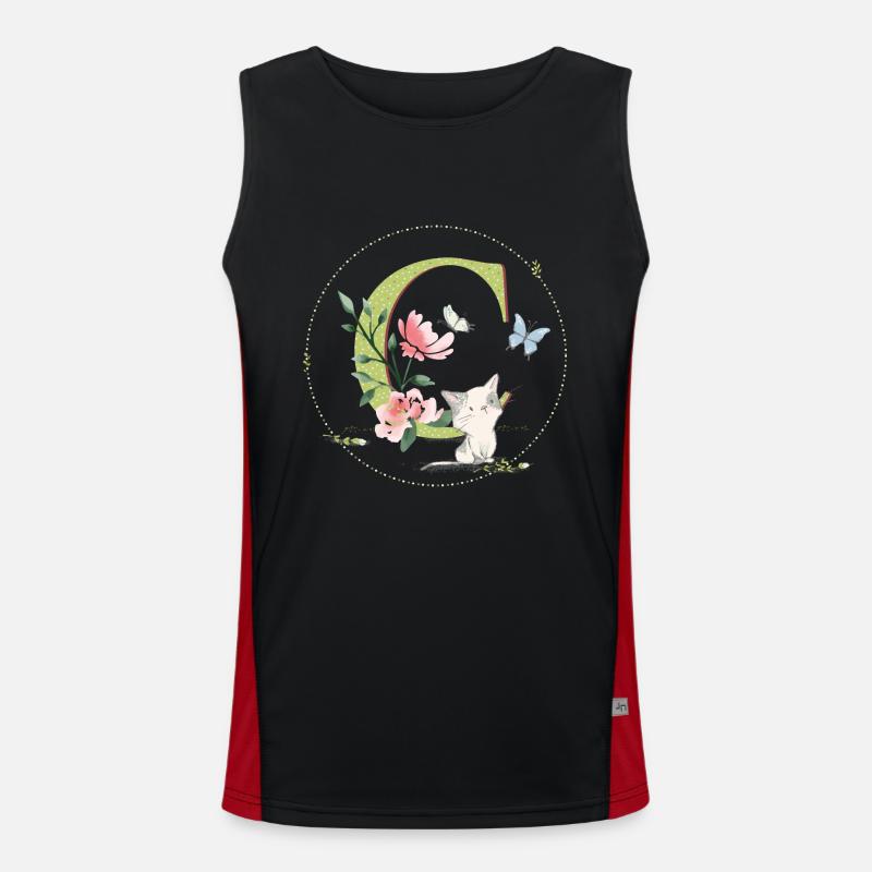Initial letter C with cat - Men's Functional Contrast Tank Top  - black/red