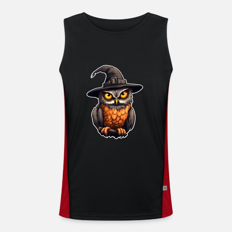 Eule mit Hexenhut Halloween Funktionelles Kontrast-Tank Top für Männer 